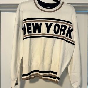 White New York Sweater with Black and Tan Stripes